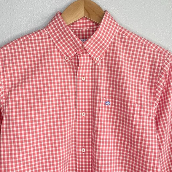 Southern Tide Mens Small Pink White Gingham Check Button Down Shirt Long Sleeve - Picture 1 of 11